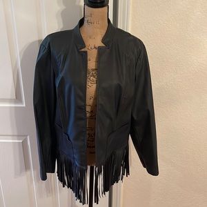 Faux leather fringe jacket